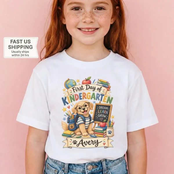 Personalized First Day of Kindergarten Toddler Shirt, Back to School — toddler shirt mockup personalized first day of kindergarten toddler shirt t-shirt back view