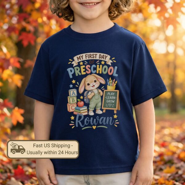 Personalized My First Day of Preschool Toddler Shirt, Back to School personalized first day of preschool toddler shirt t-shirt back view