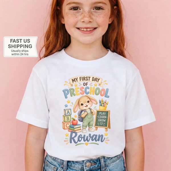 Personalized My First Day of Preschool Toddler Shirt, Back to School personalized first day of preschool toddler shirt t-shirt back view