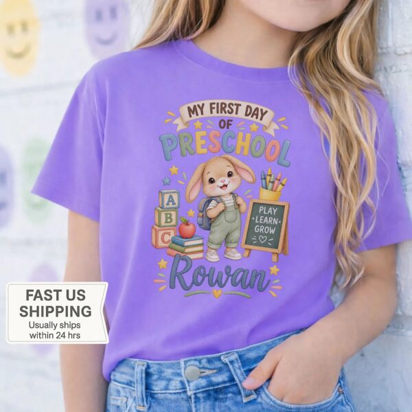 Personalized My First Day of Preschool Toddler Shirt, Back to School personalized first day of preschool toddler shirt t-shirt back view