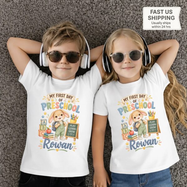 Personalized My First Day of Preschool Toddler Shirt, Back to School personalized first day of preschool toddler shirt t-shirt back view