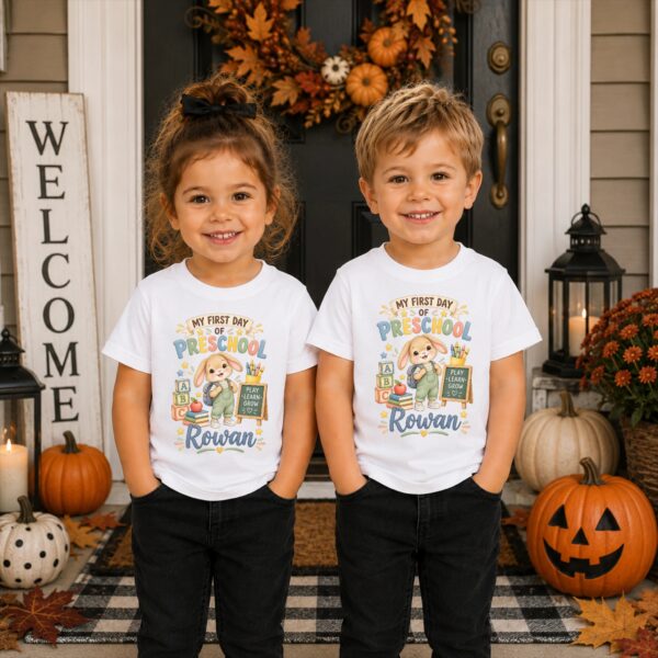 Personalized My First Day of Preschool Toddler Shirt, Back to School personalized first day of preschool toddler shirt t-shirt back view