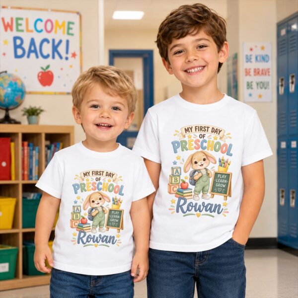 Personalized My First Day of Preschool Toddler Shirt, Back to School personalized first day of preschool toddler shirt t-shirt back view