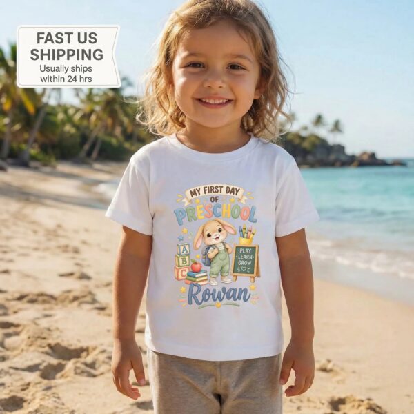 Personalized My First Day of Preschool Toddler Shirt, Back to School personalized first day of preschool toddler shirt t-shirt back view