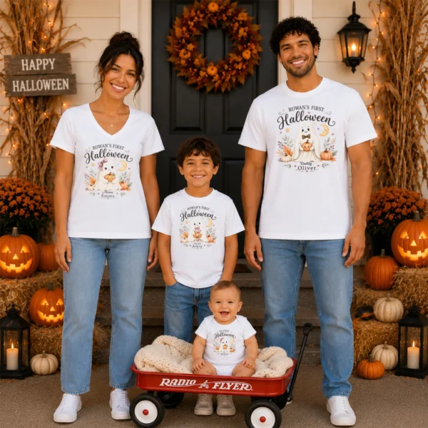 personalized first halloween family matching shirts baby bodysuit product photo