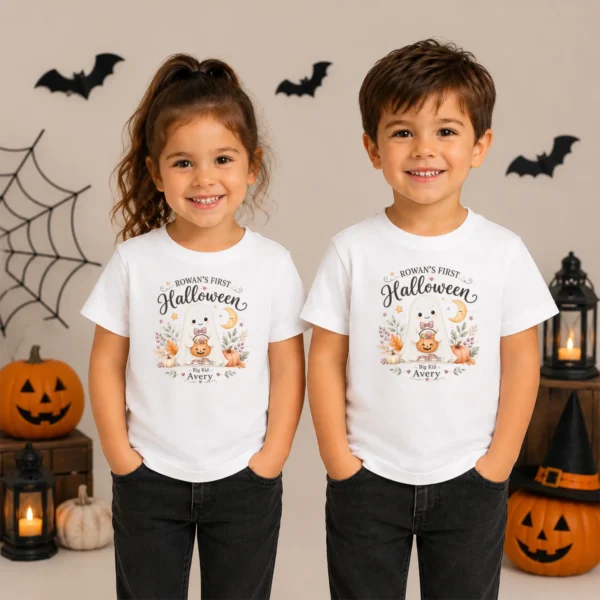 Personalized First Halloween Family Matching Shirts & Baby Bodysuit — toddler shirt mockup personalized first halloween family matching shirts baby bodysuit alternate angle