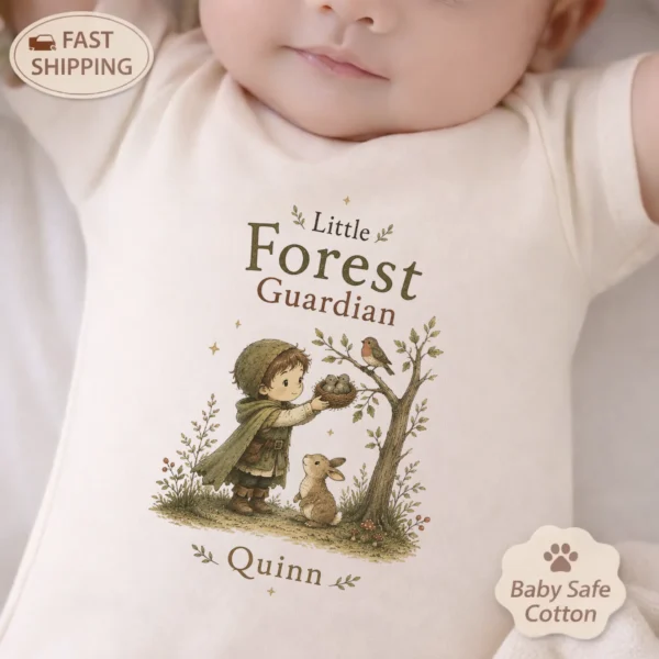 Personalized Forest Guardian Baby Bodysuit for Boy or Girl — baby bodysuit mockup personalized forest guardian baby bodysuit lifestyle scene