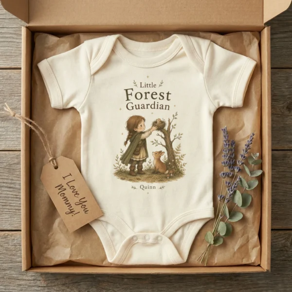 Personalized Forest Guardian Baby Bodysuit for Boy or Girl — baby bodysuit mockup personalized forest guardian baby bodysuit product photo