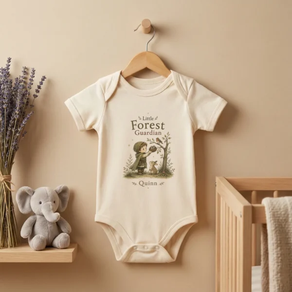Personalized Forest Guardian Baby Bodysuit for Boy or Girl — baby bodysuit mockup personalized forest guardian baby bodysuit lifestyle scene