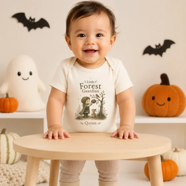 Personalized Forest Guardian Baby Bodysuit for Boy or Girl — baby bodysuit mockup personalized forest guardian baby bodysuit product photo