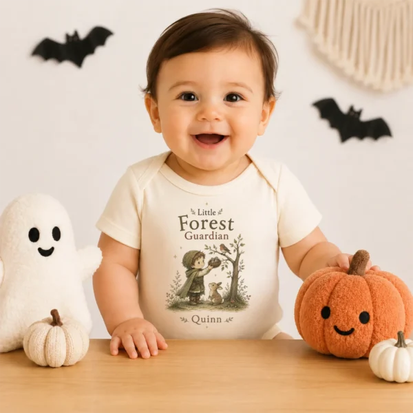 Personalized Forest Guardian Baby Bodysuit for Boy or Girl — baby bodysuit mockup personalized forest guardian baby bodysuit product photo