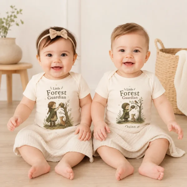 Personalized Forest Guardian Baby Bodysuit for Boy or Girl — baby bodysuit mockup personalized forest guardian baby bodysuit model mockup