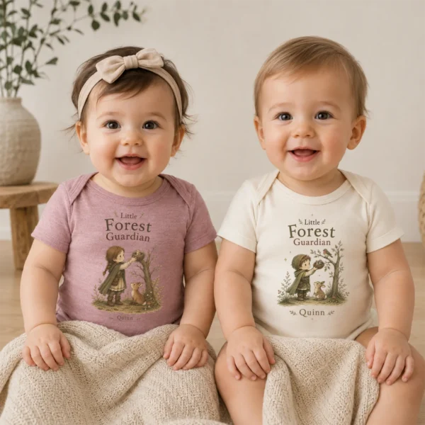Personalized Forest Guardian Baby Bodysuit for Boy or Girl — baby bodysuit mockup personalized forest guardian baby bodysuit model mockup