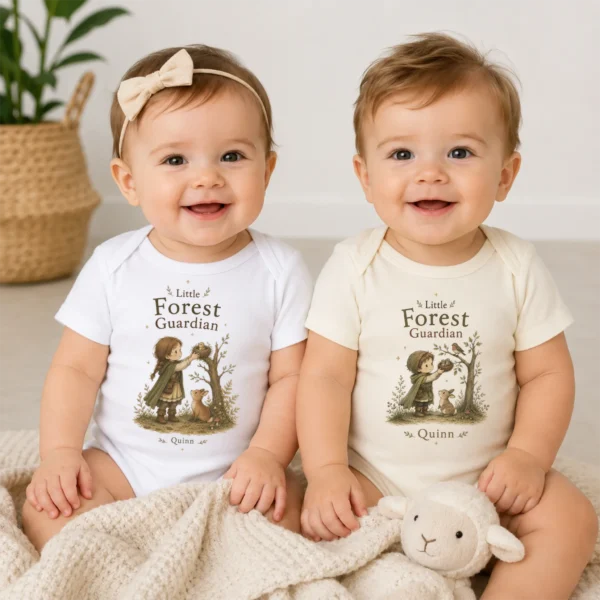 Personalized Forest Guardian Baby Bodysuit for Boy or Girl — baby bodysuit mockup personalized forest guardian baby bodysuit model mockup