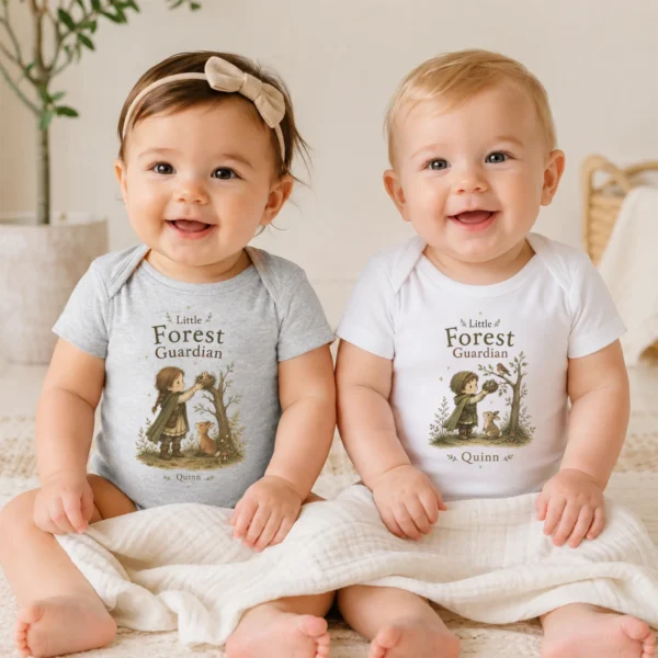 Personalized Forest Guardian Baby Bodysuit for Boy or Girl — baby bodysuit mockup personalized forest guardian baby bodysuit model mockup