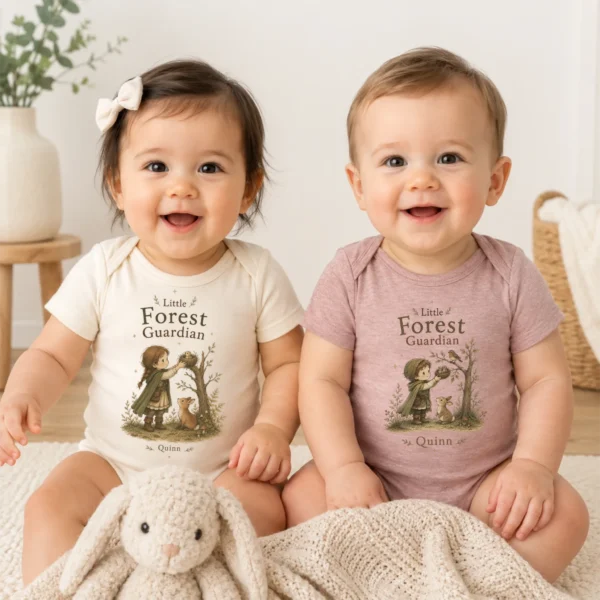 Personalized Forest Guardian Baby Bodysuit for Boy or Girl — baby bodysuit mockup personalized forest guardian baby bodysuit model mockup