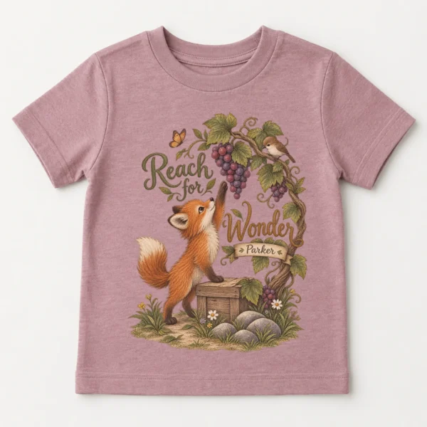 Personalized Fox Baby Bodysuit or Toddler Shirt, Reach for Wonder — toddler shirt mockup personalized fox baby bodysuit product photo