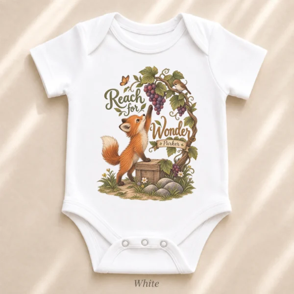 Personalized Fox Baby Bodysuit or Toddler Shirt, Reach for Wonder — alternate product mockup personalized fox baby bodysuit product photo