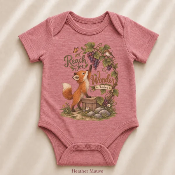 Personalized Fox Baby Bodysuit or Toddler Shirt, Reach for Wonder — alternate product mockup personalized fox baby bodysuit mockup view