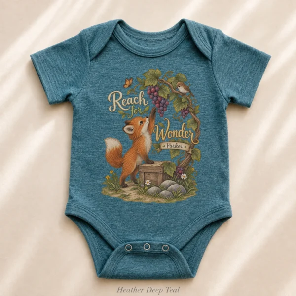 Personalized Fox Baby Bodysuit or Toddler Shirt, Reach for Wonder — alternate product mockup personalized fox baby bodysuit product detail