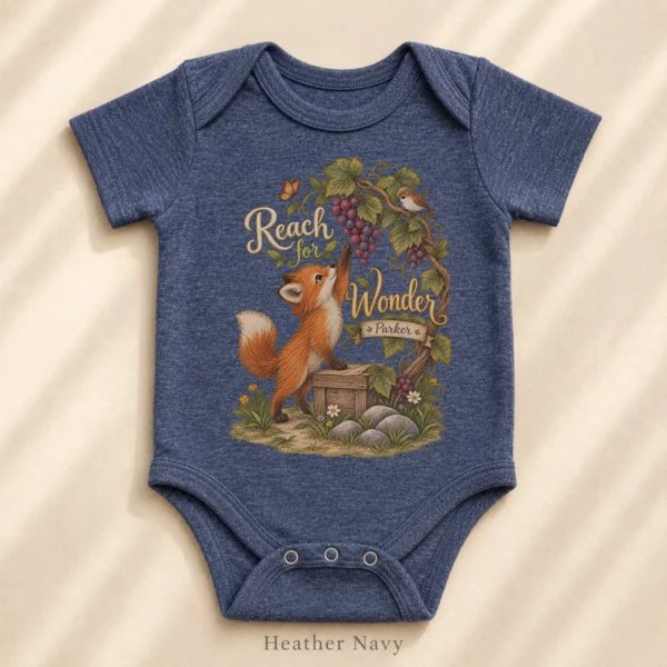 Personalized Fox Baby Bodysuit or Toddler Shirt, Reach for Wonder — alternate product mockup personalized fox baby bodysuit product photo