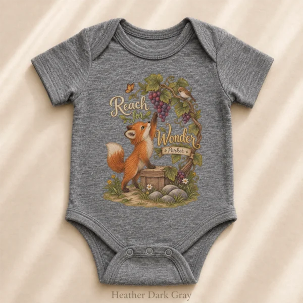 Personalized Fox Baby Bodysuit or Toddler Shirt, Reach for Wonder — alternate product mockup personalized fox baby bodysuit product photo