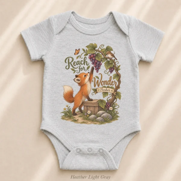 Personalized Fox Baby Bodysuit or Toddler Shirt, Reach for Wonder — alternate product mockup personalized fox baby bodysuit product photo