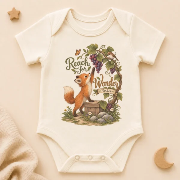 Personalized Fox Baby Bodysuit or Toddler Shirt, Reach for Wonder — alternate product mockup personalized fox baby bodysuit product photo