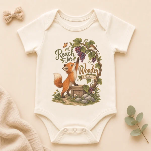 Personalized Fox Baby Bodysuit or Toddler Shirt, Reach for Wonder — alternate product mockup personalized fox baby bodysuit product photo