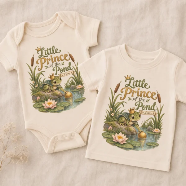 Personalized Frog Prince Baby Bodysuit or Toddler Shirt — alternate product mockup personalized frog prince baby bodysuit product photo