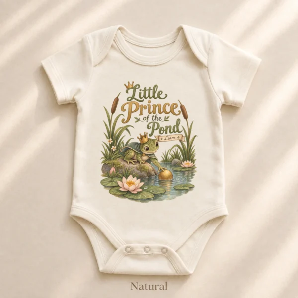 Personalized Frog Prince Baby Bodysuit or Toddler Shirt — alternate product mockup personalized frog prince baby bodysuit lifestyle scene