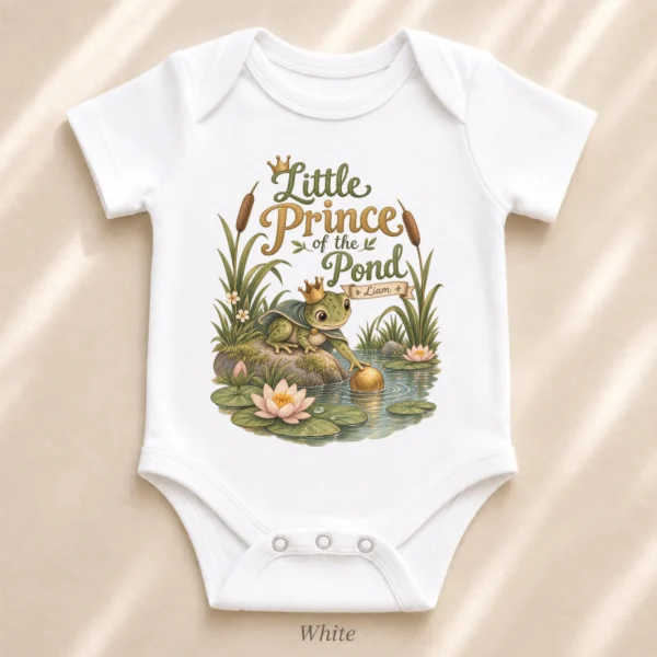 Personalized Frog Prince Baby Bodysuit or Toddler Shirt — alternate product mockup personalized frog prince baby bodysuit product photo