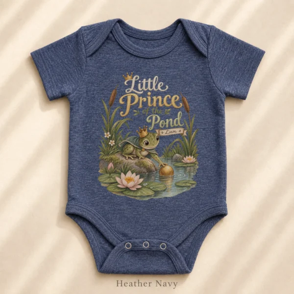 Personalized Frog Prince Baby Bodysuit or Toddler Shirt — alternate product mockup personalized frog prince baby bodysuit styled product photo