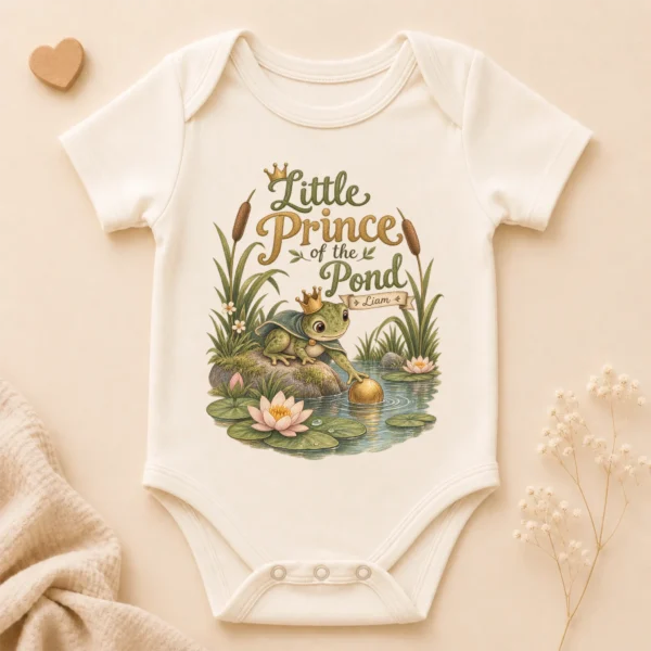 Personalized Frog Prince Baby Bodysuit or Toddler Shirt — alternate product mockup personalized frog prince baby bodysuit product photo