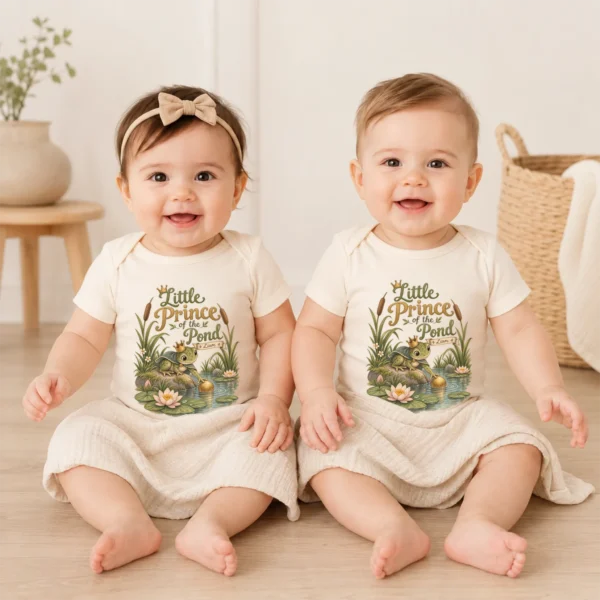Personalized Frog Prince Baby Bodysuit or Toddler Shirt — baby bodysuit mockup personalized frog prince baby bodysuit model mockup