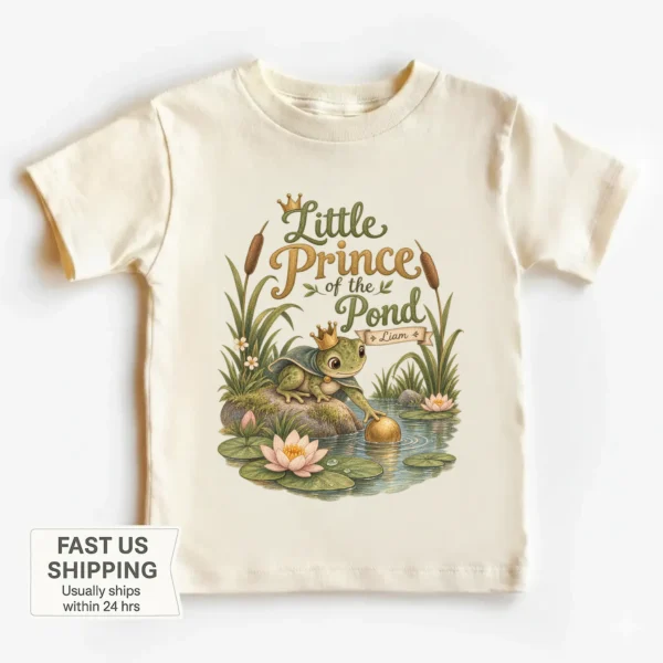 Personalized Frog Prince Baby Bodysuit or Toddler Shirt — toddler shirt mockup personalized frog prince baby bodysuit product photo