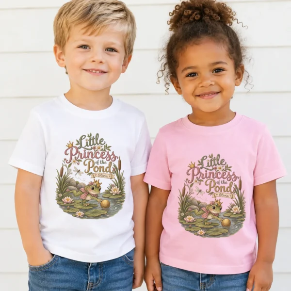 Personalized Frog Princess Baby Bodysuit or Toddler Shirt — toddler shirt mockup personalized frog princess baby bodysuit product photo