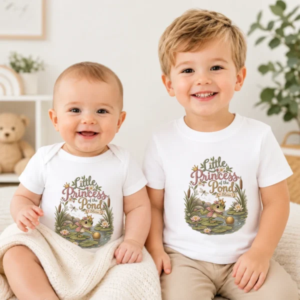 Personalized Frog Princess Baby Bodysuit or Toddler Shirt — baby bodysuit mockup personalized frog princess baby bodysuit product photo
