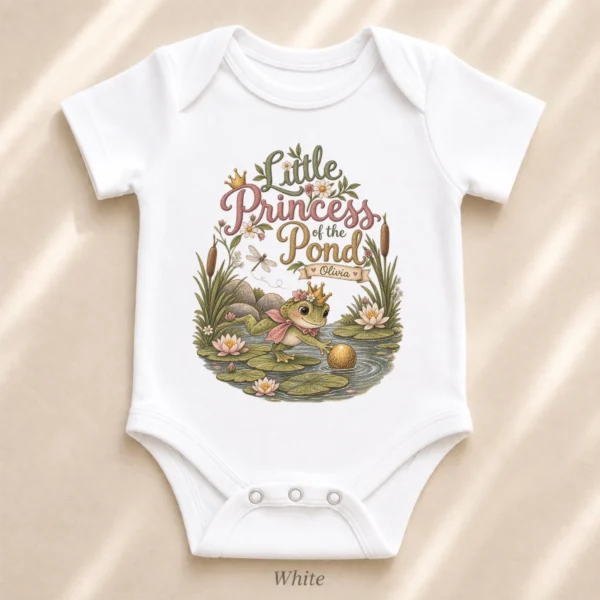 Personalized Frog Princess Baby Bodysuit or Toddler Shirt — alternate product mockup personalized frog princess baby bodysuit product detail