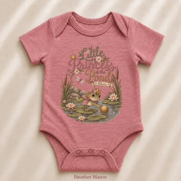 Personalized Frog Princess Baby Bodysuit or Toddler Shirt — alternate product mockup personalized frog princess baby bodysuit lifestyle scene