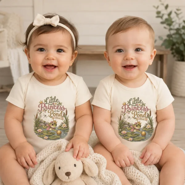 Personalized Frog Princess Baby Bodysuit or Toddler Shirt — baby bodysuit mockup personalized frog princess baby bodysuit model mockup