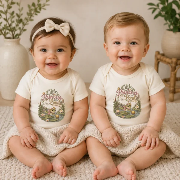 Personalized Frog Princess Baby Bodysuit or Toddler Shirt — baby bodysuit mockup personalized frog princess baby bodysuit model mockup