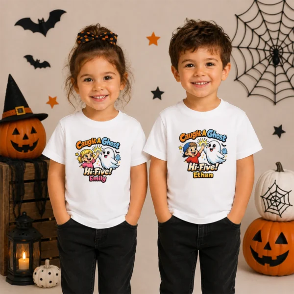 Personalized Caught A Ghost Halloween Shirt — toddler shirt mockup personalized ghost toddler shirt t-shirt styled product photo