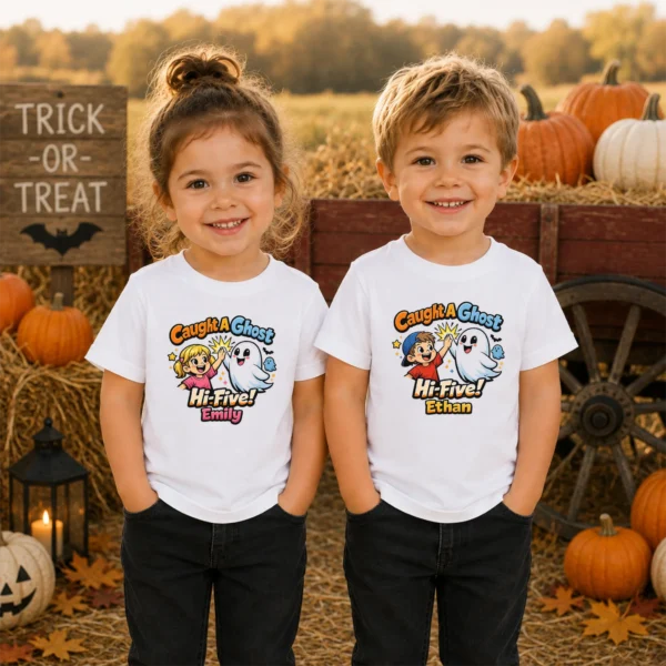 Personalized Caught A Ghost Halloween Shirt — toddler shirt mockup personalized ghost toddler shirt t-shirt alternate angle