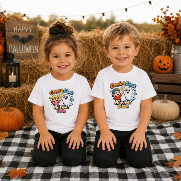Personalized Caught A Ghost Halloween Shirt — toddler shirt mockup personalized ghost toddler shirt t-shirt product photo