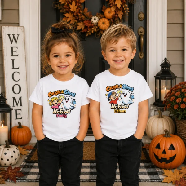 Personalized Caught A Ghost Halloween Shirt — toddler shirt mockup personalized ghost toddler shirt t-shirt product photo