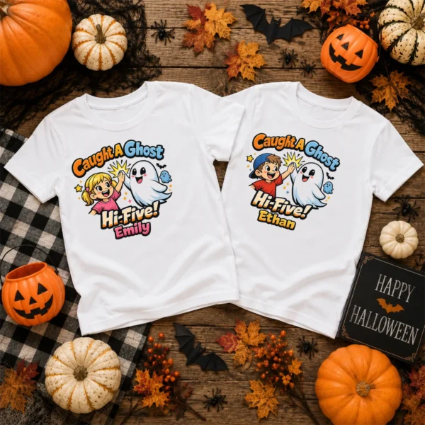 Personalized Caught A Ghost Halloween Shirt — toddler shirt mockup personalized ghost toddler shirt t-shirt product photo