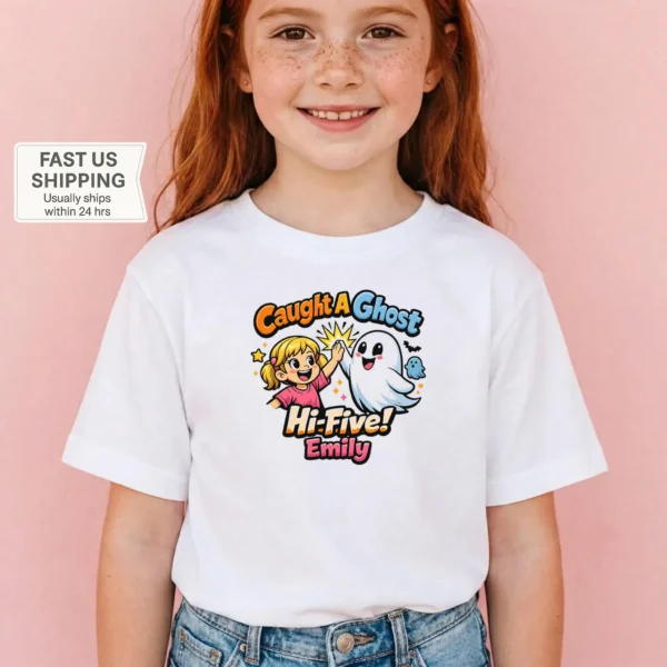 Personalized Caught A Ghost Halloween Shirt — toddler shirt mockup personalized ghost toddler shirt t-shirt product photo