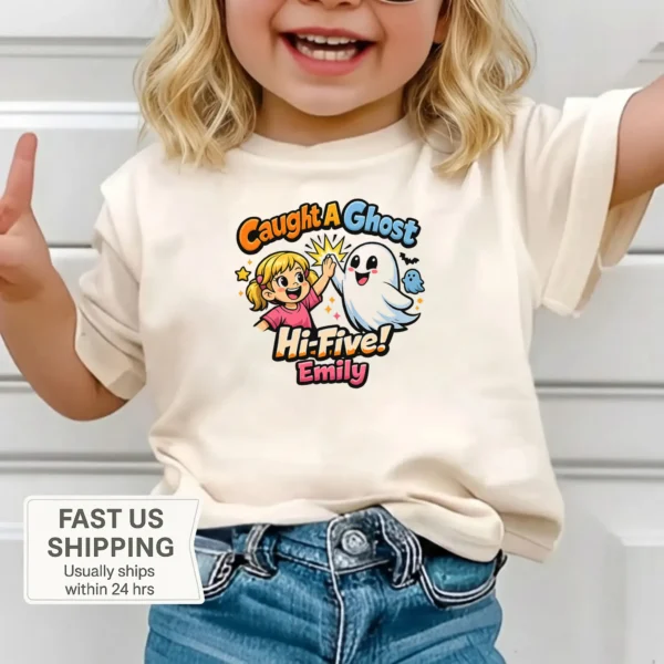 Personalized Caught A Ghost Halloween Shirt — toddler shirt mockup personalized ghost toddler shirt t-shirt product photo