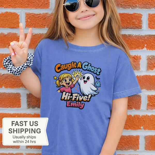 Personalized Caught A Ghost Halloween Shirt — toddler shirt mockup personalized ghost toddler shirt t-shirt product photo
